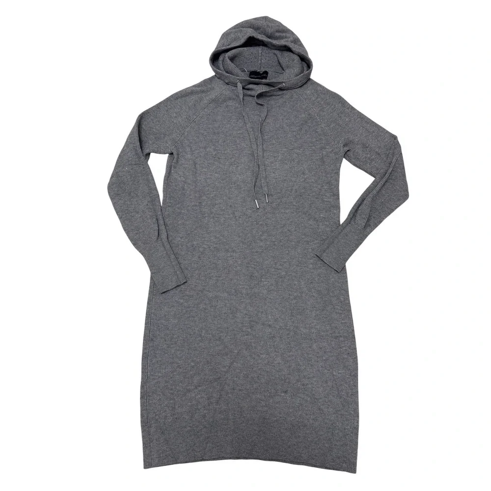 Cynthia Rowley Gray Ribbed Knit Hooded Sweater Dress Womens Small Long Sleeve - Picture 1 of 7
